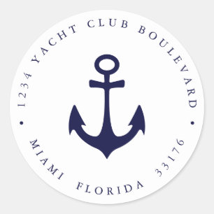Sticker Rond Elegant NAVY YACHT ANCRE côtière Adresse de retour