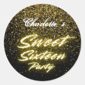 Sticker Rond Elégant néon or noir rétro Sweet 16e anniversaire (Devant)