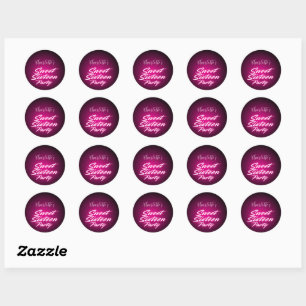 Sticker Rond Elégant néon rose noir rétro doux 16e anniversaire