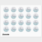 Sticker Rond Elegant Neutral Baby Shower | Soft Blue Watercolor (Feuille)
