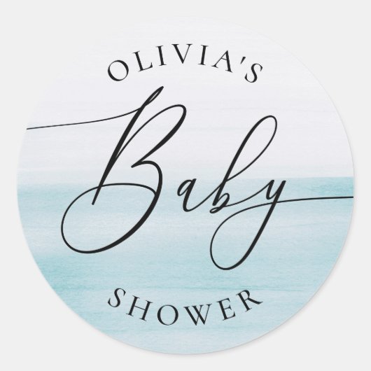 Sticker Rond Elegant Neutral Baby Shower | Soft Blue Watercolor (Devant)