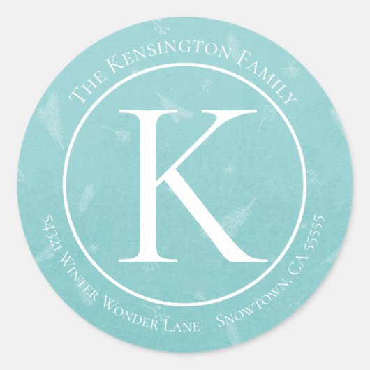 Sticker Rond Élégant Noël Monogram Pine Branches Adresse (Devant)