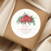 Sticker Rond Élégant Noël Rouge Poinsettia