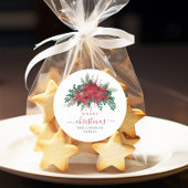 Sticker Rond Élégant Noël Rouge Poinsettia