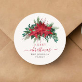 Sticker Rond Élégant Noël Rouge Poinsettia