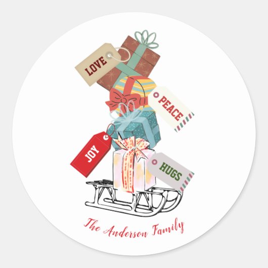 Sticker Rond Élégant Noël rustique moderne rouge blanc vert (Devant)