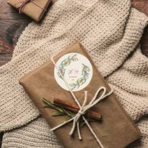Sticker Rond Elégant Noël Wreath Joy