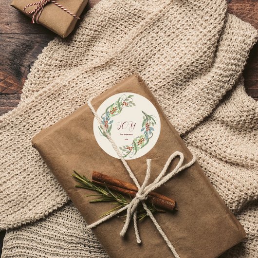 Sticker Rond Elégant Noël Wreath Joy