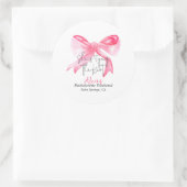 Sticker Rond Élégant Nœud Rose Fête de Bachelorette (Sac)