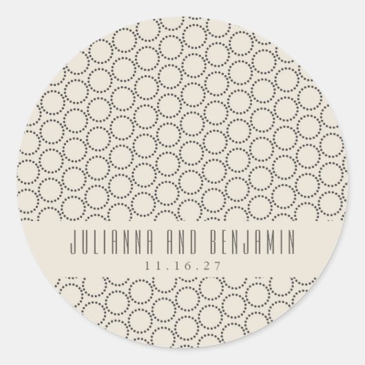 Sticker Rond Elégant Noir Blanc Mid-Century Mod Mariage Personn (Devant)