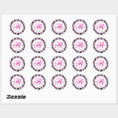 Sticker Rond Elégant noir blanc rose chaud Mariage damassé (Feuille)