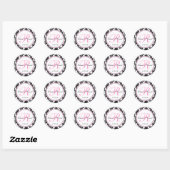Sticker Rond Elégant noir blanc rose damas (Feuille)