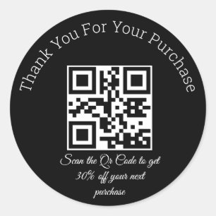 Sticker Rond élégant noir code QR d'affaires merci classique