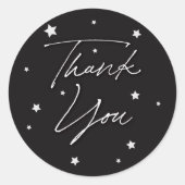 Sticker Rond Élégant noir écarté étoiles Merci (Devant)