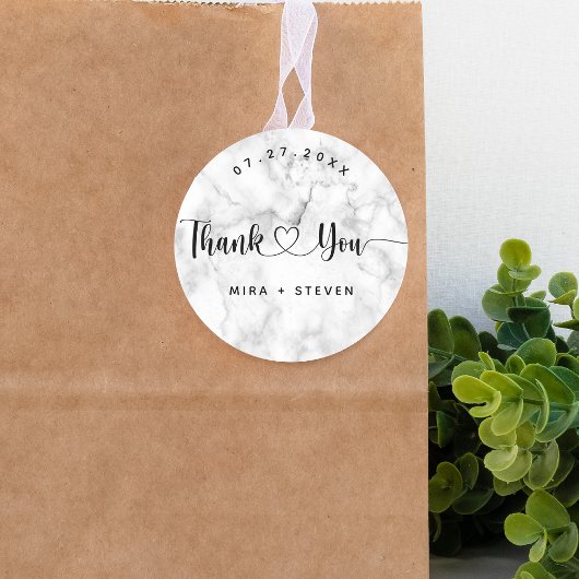 Sticker Rond Elégant noir et blanc mariage merci Classique