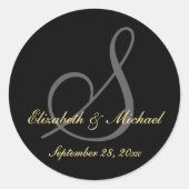 Sticker Rond Élégant Noir Monogramme Noir Mariage Enregistrer l (Devant)