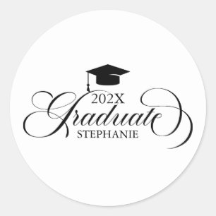 Sticker Rond Élégant noir noir blanc de diplôme Typographie