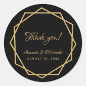 Sticker Rond Elégant noir or Merci géométrique Mariage (Devant)