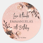 Sticker Rond Elégant noir rose or anniversaire merci pour (Devant)