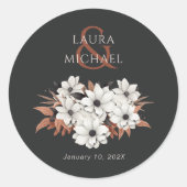 Sticker Rond Élégant noir rouille florale (Devant)