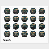 Sticker Rond Elégant noir Zircon Damask Monogramme Favoriser (Feuille)