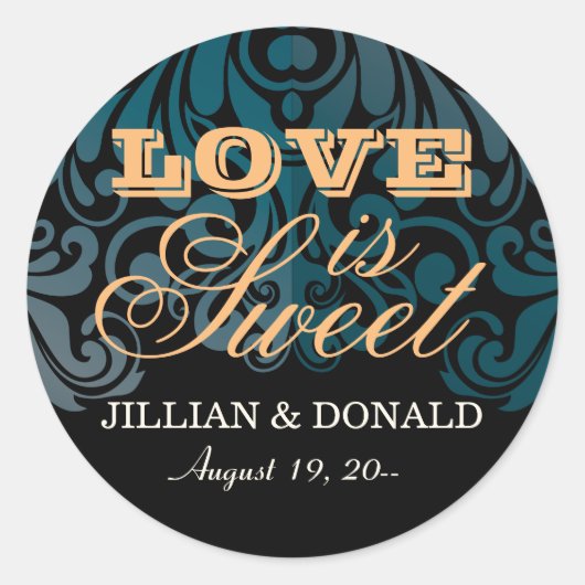 Sticker Rond Elégant noir Zircon Damask Monogramme Favoriser (Devant)