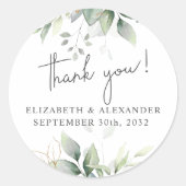 Sticker Rond Elégant nom d'eucalyptus vert et date mariage (Devant)