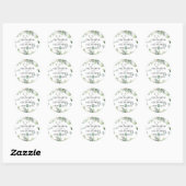 Sticker Rond Elégant nom d'eucalyptus vert et date mariage (Feuille)