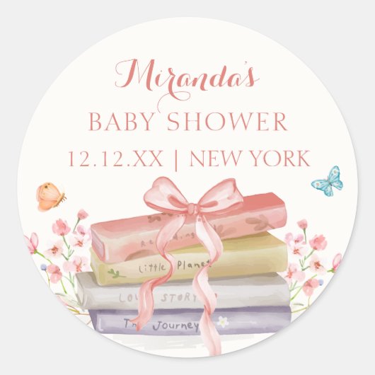 Sticker Rond Élégant nouveau chapitre Floral Bow Baby shower li (Devant)