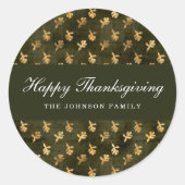 Sticker Rond Elegant Oak Leaves Green Thanksgiving (Devant)