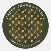 Sticker Rond Elegant Oak Leaves Green Thanksgiving (Devant)