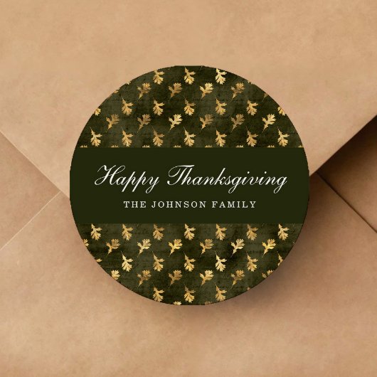 Sticker Rond Elegant Oak Leaves Green Thanksgiving