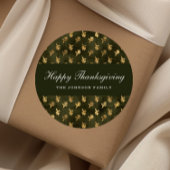 Sticker Rond Elegant Oak Leaves Green Thanksgiving