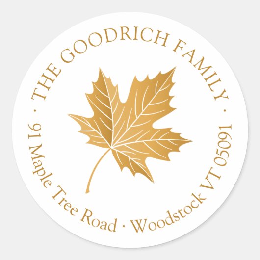 Sticker Rond Elegant Ocher Maple Leaf Adresse de retour (Devant)