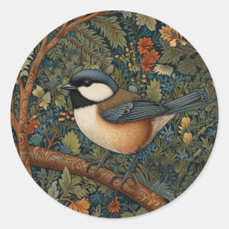 Sticker Rond Élégant oiseau de la forêt d'art nouveau rétro