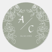Sticker Rond Elegant Olive Green French Roses Wedding (Devant)