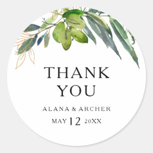 Sticker Rond Elégant Olive Greenery Merci Mariage Faveur