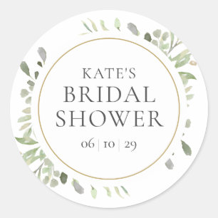 Sticker Rond Elégant or Aquarelle Fête des mariées verte