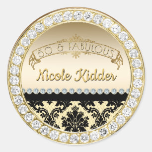 Sticker Rond Elégant or Damask Diamonds 50 et fabuleux