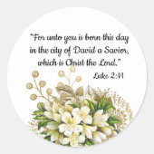 Sticker Rond Élégant or fleuri Bible Verse Noël (Devant)