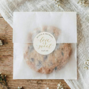 Sticker Rond Élégant Or & Ivory Love is Sweet Mariage