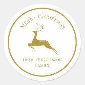 Sticker Rond Élégant or Joyeux Noël Reindeer Cadeau personnalis (Devant)
