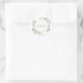 Sticker Rond Elégant or Monogramme Aquarelle Verdure Mariage (Sac)