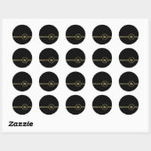 Sticker Rond Élégant or Monogramme personnalisé sur noir (Feuille)