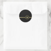 Sticker Rond Élégant or Monogramme personnalisé sur noir (Sac)