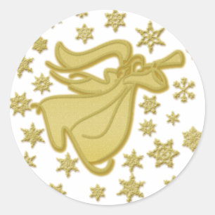 Sticker Rond Elégant or Noël ange voeux voeux