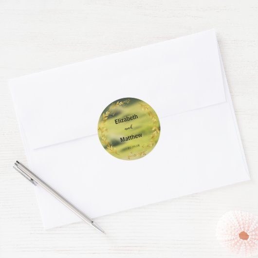 Sticker Rond Elégant or Overlay Fleurs mariage rustique (Enveloppe)