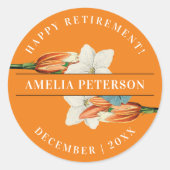 Sticker Rond Élégant Orange Blanc Lily Retro Floral (Devant)