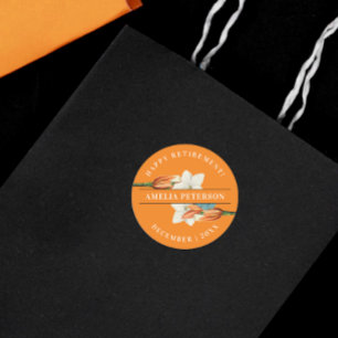 Sticker Rond Élégant Orange Blanc Lily Retro Floral