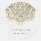 Sticker Rond Elégant Ornate Gold Foil Turquoise Turquoise Manda (Devant)